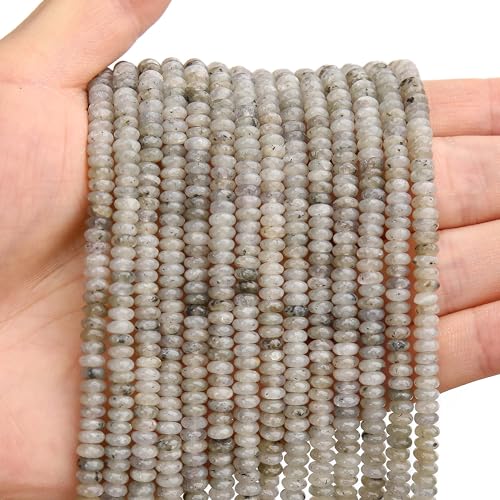 BONNY BOXX 1 Strand (150PCs) Natural 2 * 4mm Grey Labradorite Rondelle Beads, Natural Abacus Disk Stone Beads Loose Spacer Gemstone for DIY Bracelet Necklace Jewelry Making - color: Grey Labradorite, size: 2*4MM