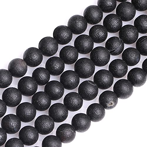 GEM-Inside Black Frost Spacer Agate Gemstone Loose Beads Natural Energy Power Beads for Jewelry Making 8mm Round 15 Inches - color: Black Agate, size: 8mm