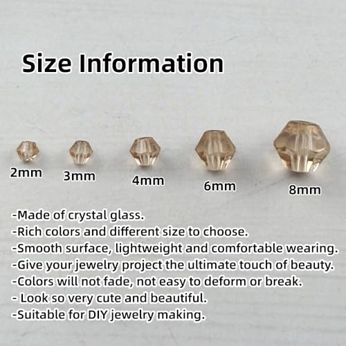 1310pcs Bicone Crystal Glass Beads 2mm 3mm 4mm 6mm 8mm Faceted Crystal Spacer Beads for Bracelets Necklace Pendants Earrings DIY Jewelry Craft Making(Champagne) - color: Champagne