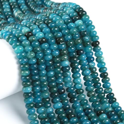 76pcs 5x8mm Natural Stone Blue Black Jade Rondelle Spacer Loose Beads Abacus Disk Stone Round Loose Gemstone Beads for Jewelry Making DIY Bracelet Necklace - color: Blue Black Stone