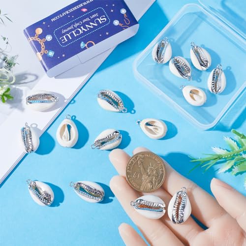 SUNNYCLUE 1 Box 20Pcs Seashell Charm Seashell Charms Bulk Natural Cowrie Shell Silver Electroplated Shell Pendants for Jewelry Making DIY Bracelets Necklaces Earrings Craft - color: 1 Box 20Pcs Silver Cowrie Shell Charms