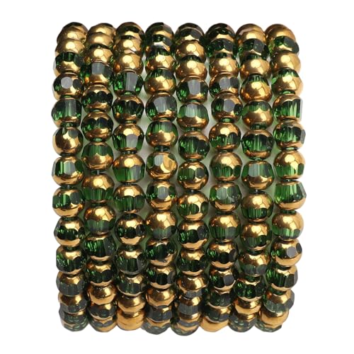 Glass Round Beads Green Octagon Faceted 6x5mm 100pcs Golden Edge Crystal Loose Beads for DIY Craft Jewelry Making - color: Green, size: 6*5mm