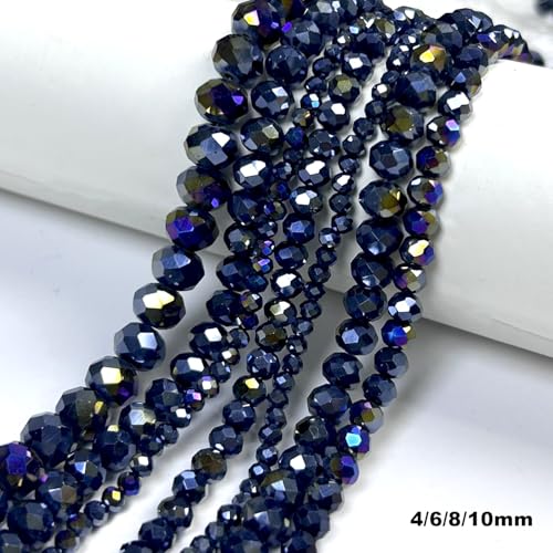 580pcs 4/6/8/10mm Glass Beads Black AB Coating Faceted Crystal Briolette Loose Beads for Bracelets Necklaces DIY Crafts - color: Black AB