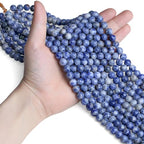 DUQGUHO Blue Spot Jasper Beads 8mm Natural Crystal Blue Beads Round Polishing Stone Bead Genuine Gemstone Beads for DIY Jewelry Making 47 Pcs, US-MKL-CB-04BL1 - color: Blue#1