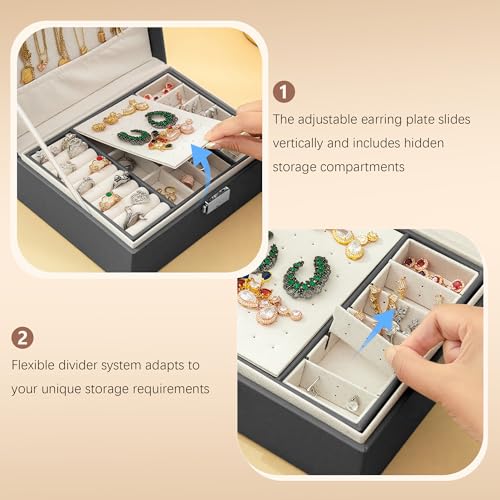 Homeanda Jewelry box 2 layer Jewelry box Leather Jewelry boxes for Women Girls Teens Jewelry organizer box Jewelry Storage box with lock(Black) - color: Black