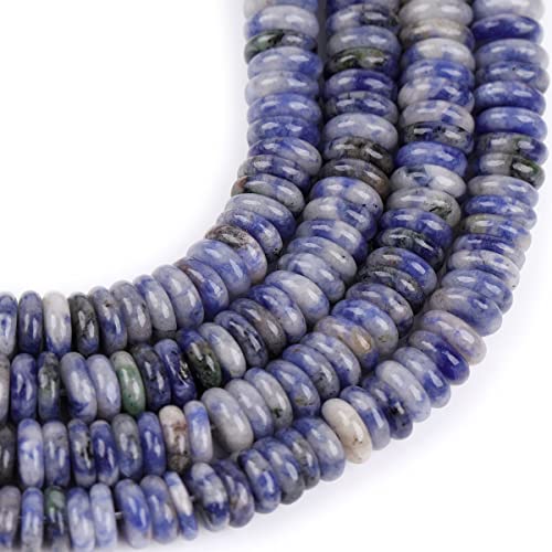 JOE FOREMAN 2x6mm Natural Blue Sodalite Jasper Stone Heishi Rondelle Spacer Beads for Jewelry Making Full 15" Strand Energy Stone Healing Power Crystal - color: Blue Sodalite Jasper