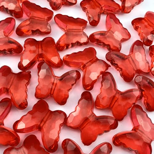 25pcs 23x28mm Acrylic Butterfly Beads Assorted Clear Spacer Beads Loose Butterfly Shaped Beads with Hole for Earring Necklace Bracelet Lanyard Jewelry DIY Craft Making(Red) - color: Red, size: 23x28mm
