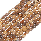 70pcs Natural Yellow Picture Stone Beads，4x6mm Egg Shape Loose Gemstone Beads for Jewelry Making Design Earring Necklace - color: picture stone