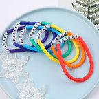 Rainbow Heishi Surfer Bracelets Set for Women Stackable Clay Beaded Bracelets Disc Stretch Preppy Bracelets Layering Colorful Friendship Bracelets Team Cheer Bulk Boho Summer Beach Jewelry Gift - style: BADASS
