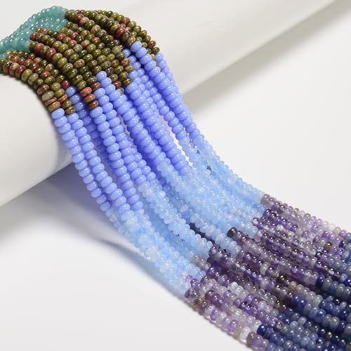 07 Multi-Color Gemstone Loose Beads, 2x4mm Smooth Rondelle Amethyst & Blue Aventurine Abacus Spacer Beads for Jewelry Making Craft DIY 15.5'' Strand Unakite, Dyed Jade Stones for Necklace, 1 Strd/Pack - color: Multi-Color#7, size: 2x4mm