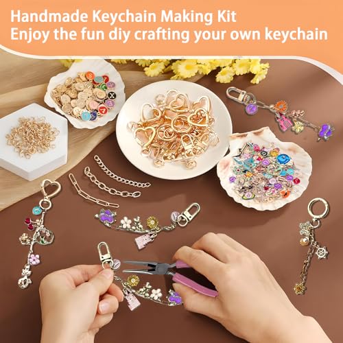 Thmxit 537PCS Charms Lip Gloss Keychain Making Kit, Bag Charm Kit Including 198 Charms, 24 Keychain Clips, 25 Extender Chains, Jewelry Plier Jewelry Making Kit for DIY Keychains Making Supplies