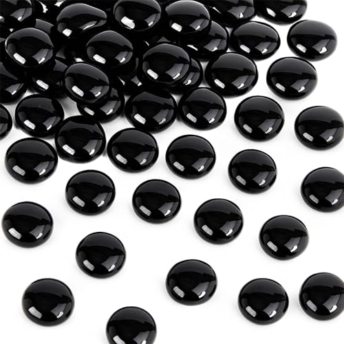 FUTUREPLUSX 1LB Black Flat Glass Marbles, Glass Pebbles Vase Filler, Dark Beads Fishbowl Decorative Gem for Table Scatter Home Decor - color: Black