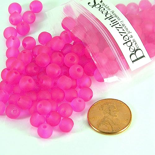 100 Matte Frosted Translucent 6mm x 5mm Round Loose Glass Jewelry Spacer Beads with 1.2mm Hole in Many Colors (Fuchsia Pink) - color: Fuchsia Pink