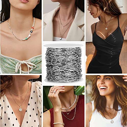 [33 Ft] Stainless Steel Paperclip Chains Roll, 2.5mm Width 304 Stainless Steel Oval Link Chains Spool Bulk for Jewelry Making - color: 2.5mm width