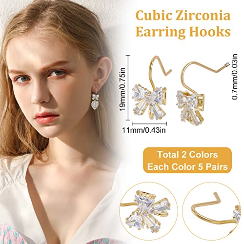 Beebeecraft 20Pcs/Box 2 Colors Cubic Zirconia Earring Hooks Bowknot Rhinestone French Fish Hooks with Loop for Women DIY Jewelry Earring Making Findings - color: Bowknot Earring Hooks