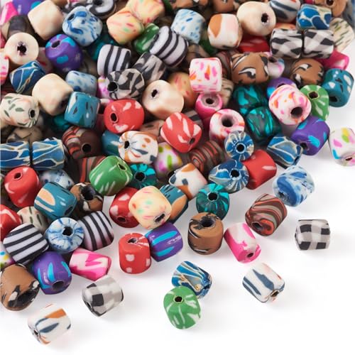 180 Pcs 18 Styles Clay Column Beads Tube Printed Beads Cylinder Loose Spacer Craft Beads Bulk for Bohemian Jewelry DIY Friendship Bracelet Women Necklace Earring Accessory 5.5-7 mm