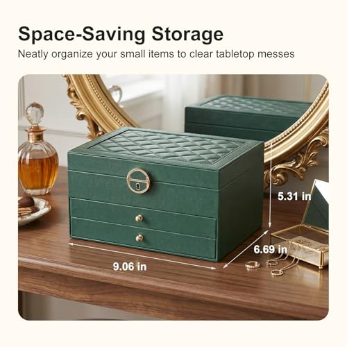 3 Layer Jewelry Box with Lock, Women Large Jewelry Holder Organizer with Drawer for Necklaces, Rings, Bracelets, Earrings, Watches, Valentines Gift for Mom Girl Wife (Green) - color: Green