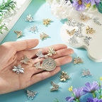 Craftdady Crystal Rhinestone Pendants Butterfly Heart Rhombus Bowknot Earring Charms Alloy Enamel Metal Pendants Light Gold Bracelet Charms for DIY Craft Necklace Jewelry Making - color: Platinum & Golden 6 Styles Butterfly Inset