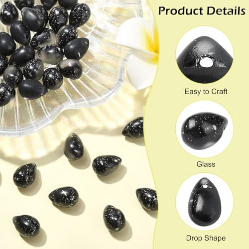 Ipotkitt 100 Pcs Two Tone Glass Drop Charms - Black Frosted & Spray Painted Crystal Teardrop Bead Charms for DIY Crafts & Jewelry Making - color: 100pcs-Frosted Teardrop Charms-Black