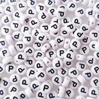 200+ Pieces 4x7mm Single P Letter Beads for Jewelry Making, White Round Acrylic Bulk Alphabet (Black on White) - size: Single letter P 200+ Pcs