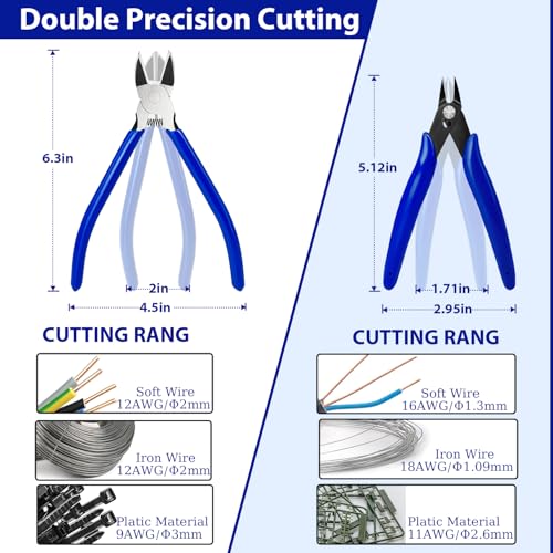 2 Pack Wire Cutters Set, 6" and 5" Ultra Sharp Flush Cutters, Carbon Steel Wire Cutters for Crafting, Electronics, 3D Prints, Jewelry Making, Model Sprue, Zip Ties(6"+ 5", Blue, 2 Pack) - color: 5"+ 6", Blue
