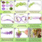 Potchen 13155 Pcs Wisteria Craft Beaded and 5 Inch Clay Pot Planter DIY Set, Glass Beads Plant Flower Making Kit with Artificial Moss Hanging Rope Purple Nature Series Colorful Crystal Leaf Jewelry
