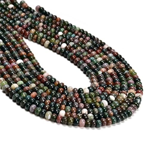 ICAI 4x6mm Natural Rondelle Beads – Loose Gemstone Spacers for DIY Jewelry Making (India Agate) - color: India Agate, size: 4x6