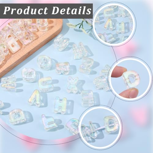 52Pcs A to Z Large Acrylic Letter Beads Rainbow Alphabet Bead with Large Hole Iridescent Opaque Clear AB Initial Alphabet Shaped Loose Spacer for Jewelry Making Keychains Charm Phone Chains - style: Style 4
