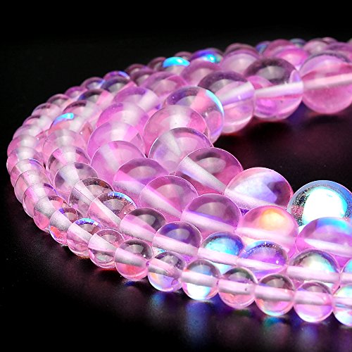 RUBYCA Round Moonstone Crystal Glass Beads Aura Iridescent for Jewelry Making (1 Strand, 8mm, Pink) - color: Pink, size: 8mm