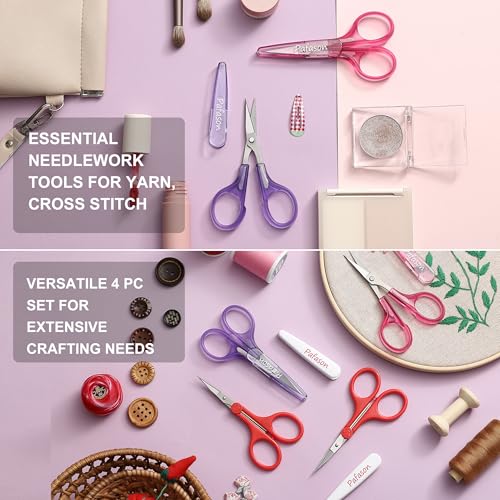 PAFASON Small Craft Scissors Set Straight Precision Fine Tip All Purpose for Scrapbooking Quilting Sewing Knitting Embroidery Cross Stitch Crochet Thread Yarn Paper Fabric Detail Cutting, Safety Case - style: Classic