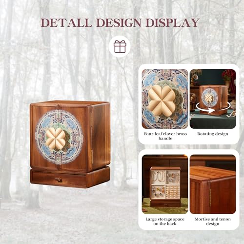 Wooden Jewelry Box for Women Jewelry Box With Drawers Walnut Wood (Walnut Wood with printing B) - color: Walnut Wood with printing B
