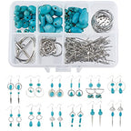 SUNNYCLUE 1 Box DIY 10 Pairs Turquoise Beads Earring Making Kit 8 Shapes Turquoise Beads Charms Hammered Feather Heart Pendants & Earring Hooks for Jewelry Craft Supplies Adults Women - color: 1 Box Diy 10 Pairs