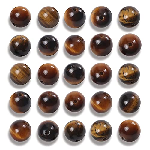 100Pcs 10mm Natural Smooth Yellow Tiger Eye Gemstone Beads Round Loose Stone Beads for Jewerly Making with Crystal Stretch Cord - color: Yellow Tiger Eye, size: 10mm