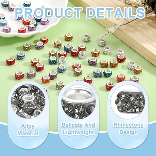 uxcell 50Pcs European Large Hole Beads, Rhinestone Craft Bead Crystal Charm Spacer Beads for Pens Bracelet Making Necklace DIY Craft, Grey - color: Grey