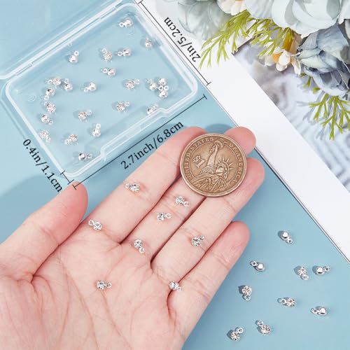 Beebeecraft 50Pcs 3.5mm Tiny Clear Crystal Charms 925 Sterling Silver Plated Cubic Zirconia Rhinestone Pendant Charms for Jewelry Making DIY Earring Necklace Bracelet - color: Silver