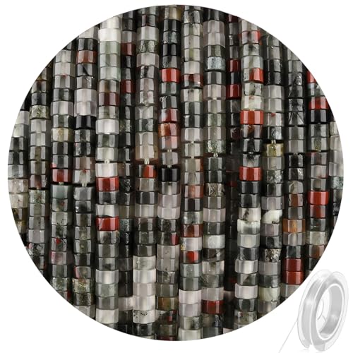 300pcs Natural African Bloodstone Heishi Spacer Beads 2x4mm Genuine Real Disc Stone Beading DIY Charm Smooth Loose Gemstone Beads for Jewelry Making Bracelets Necklaces Earrings Crafts - color: African Bloodstone
