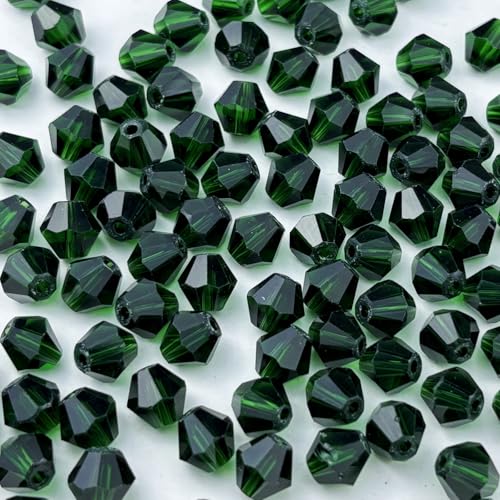 200pcs 6mm Bicone Glass Crystal Beads for Jewelry Making, Faceted Bicone Glass Spacer Beads for Bracelet Earring Necklace DIY Craft(Dark Green) - color: Dark Green, size: 6mm