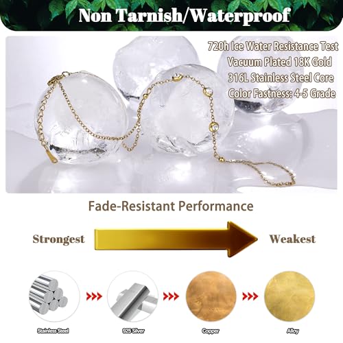 Gold Bracelets for Women Hand Chain Bracelet Stack Stainless Steel Non Tarnish Beach Jewelry Dainty Womens Bracelets Summer Essentials Trendy Handchain Link Bracelets for Women - color: Gold Chain with Zirconia