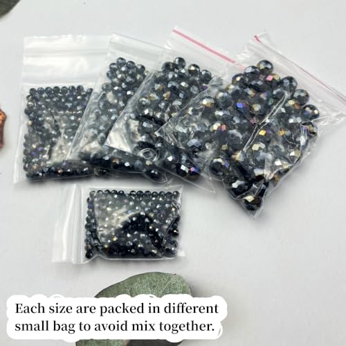 600pcs Crystal Glass Beads 3mm 4mm 6mm 8mm 10mm Rondelle Faceted Crystal Beads Spacer Beads for Necklace Bracelet Earrings DIY Jewelry Crafts Making Supplies(Black AB) - color: Black AB