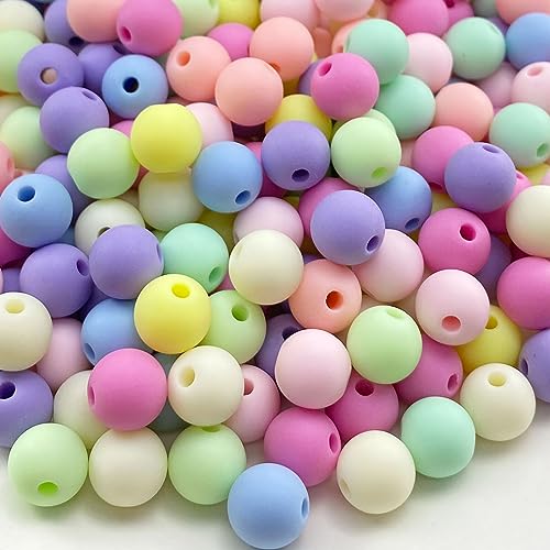 100 Pieces 12mm Candy Color Acrylic Round Plastic Pastel Beads Assorted Candy Color Mix Rainbow Smooth Loose Beads Spacer for Jewelry Making Bracelets Necklaces DIY Crafts (Frosted Multicolor) - color: Frosted Multicolor, size: 12mm