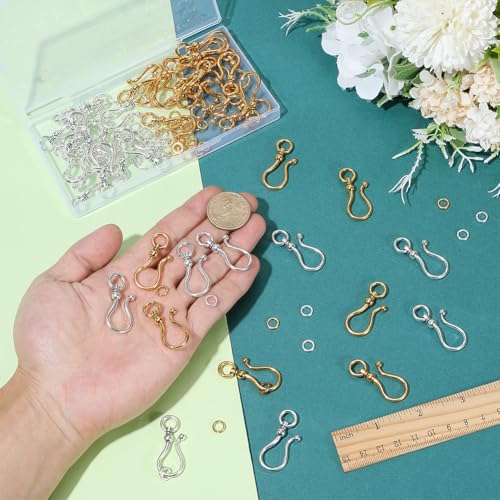 PH PandaHall 50 Sets S Hook Jewelry Clasp 2 Colors Tibetan Style Toggle Clasps Alloy Jewelry Clasp Connector Clousre for DIY Jewelry Making Necklace Bracelet, 38mm Long, Antique Silver/Antique Gold