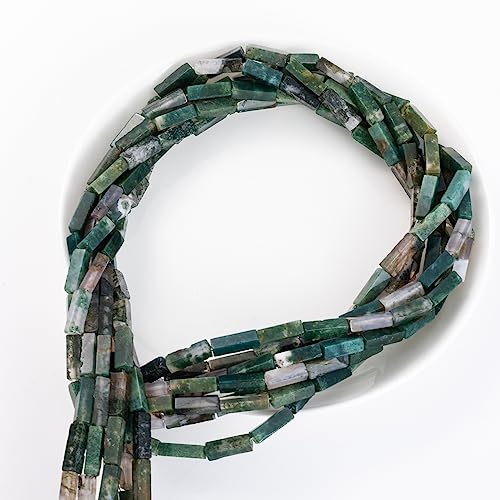 Natural Moss Agate Rectangle Tube Beads 4x13mm 38cm/str Loose Semi Gemstone Stone Beads for Making Bracelets Necklace Earrings - color: Moss Agate, size: 4x13mm Rectangle