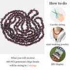 400pcs Natural Chip Stone Beads for Jewelry Making Garnet 5-8mm Irregular Gemstones Healing Crystal Loose Rocks Bead Hole Drilled for Ring Earrings Necklace Bracelet Making DIY Art Crafts - color: Garnet (2 Strands-62")