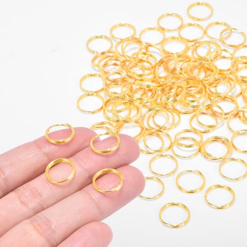 100pcs 1/2" Small Split Ring for Keychains, Double Loops Split Jump Rings Jewelry Making Metal Small Key Ring for Pet Collar Tag, Luggage Tag DIY Craft - color: 12.4mm Outter Dia.; 10mm Inside Dia. Gold