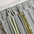 Portable Jewelry Roll Untangled Secure Necklace Travel Storage Bag Displays Holder 16 Chain (Gray PU and Gray Velvet) - color: Gray PU and Gray Velvet
