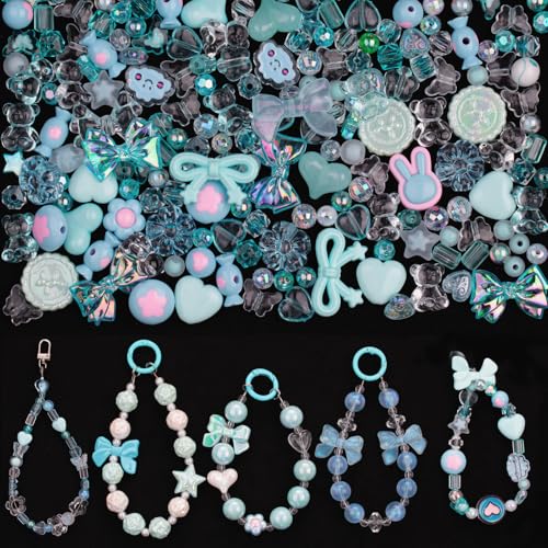 LAIDANLA Acrylic Blue Beads for Keychain Making Blue Cute Beads for DIY Kawaii Jewelry Bracelets Necklace Phone Charm Assorted Random Aesthetic Kandi Bead Charms 160g - color: Blue