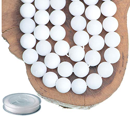 10mm Natural Matte White Alabaster Round Gemstone Frosted 80Pcs Loose Beads for Jewelry Making Bracelet with Stretch Beading Cord LPBeads - color: Unpolished White Alabaster, size: 10mm