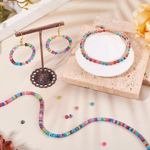 Craftdady 150pcs Stone Heishi Beads Imperial Jasper Turquoise Gemstone Loose Spacer Beads 4mm Frosted Flat Round Bracelet Bead for DIY Craft Earring Necklace Jewelry Making - color: Mixed Color 4mm