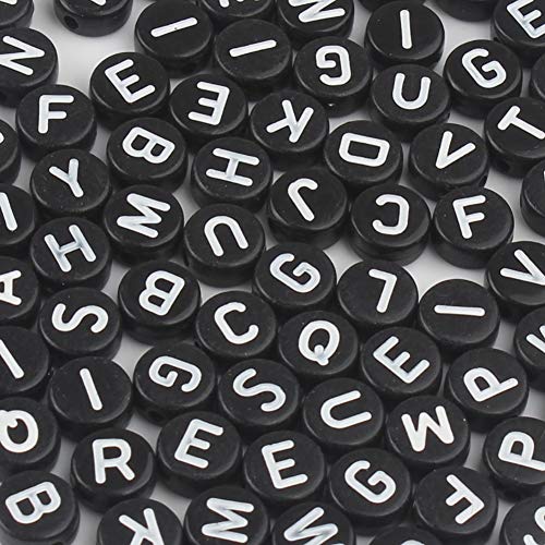 Song Xi 1200pcs Black Round Acrylic Alphabet Beads - White Letter Beads 4x7mm for Bracelets and Jewelry Making Key Chains - color: 1200pcs black white letter