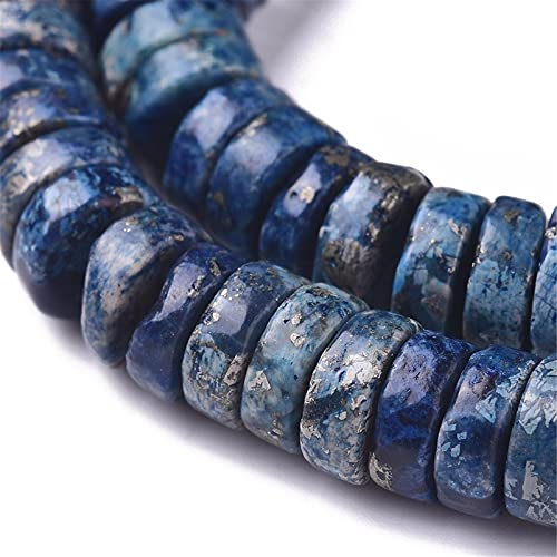 Craftdady 250Pcs Heishi Coin Natural African Pyrite Gemstone Beads Flat Round Disc Energy Healing Crystal Stone Loose Beads 8mm for Jewelry Bracelet Necklace Earring, Blue - color: African Pyrite, Blue, size: 8mm